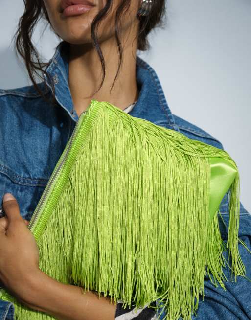 Topshop Jasmine clutch med frynser i grøn, 4 af 6