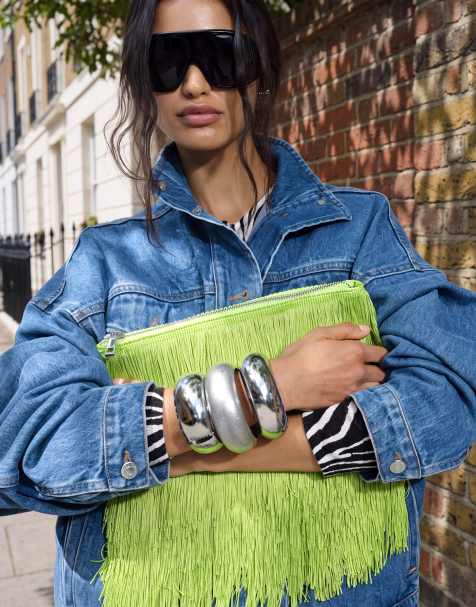 Topshop Jasmine Clutch mit Fransen in Grün - view 1