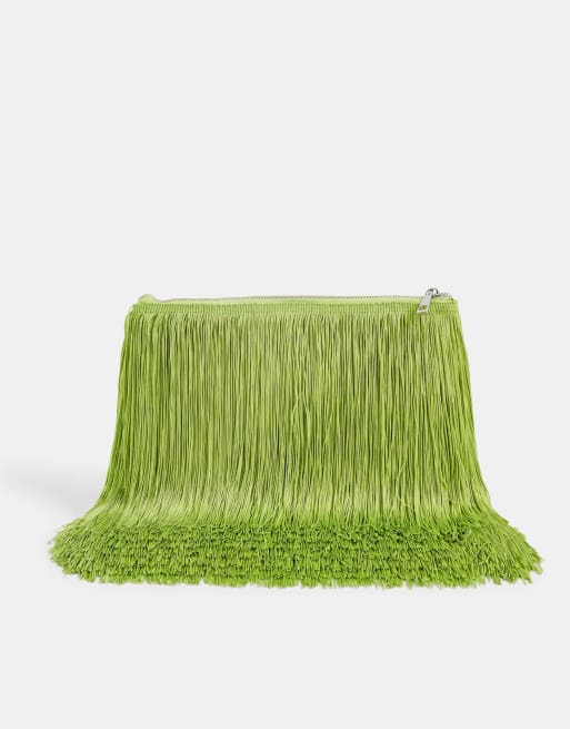 Topshop Jasmine fringe envelope bag in green, 5 of 6