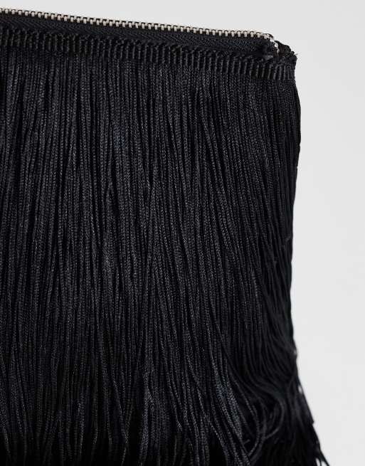 Topshop Jasmine liten kuvertväska med fransar i svart, 3 av 4