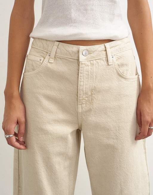 Topshop – Jasnobeżowe jeansy Barrel ze średnim stanem, 3 z 5