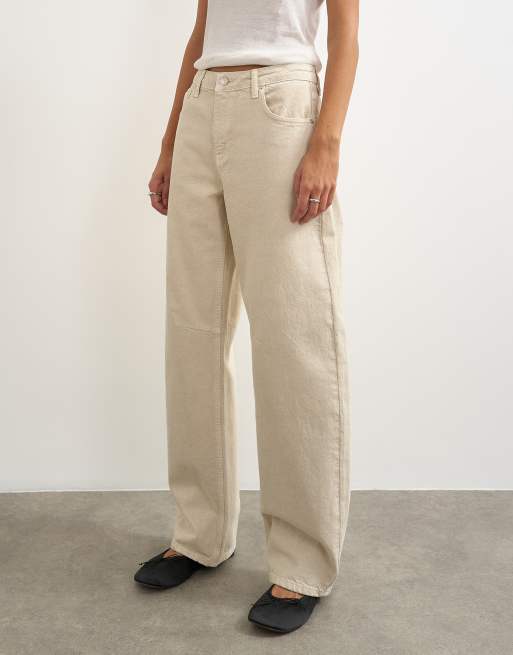 Topshop – Jasnobeżowe jeansy Barrel ze średnim stanem, 4 z 5