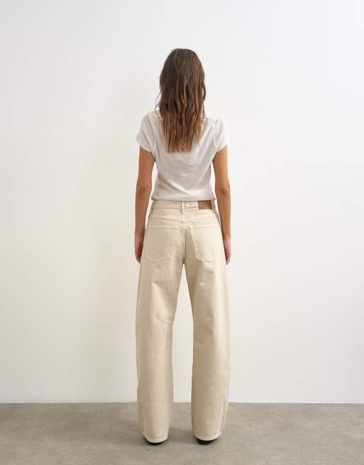 Topshop – Jasnobeżowe jeansy Barrel ze średnim stanem, 5 z 5