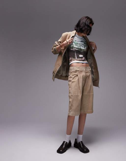 Topshop – Jasnobrązowe szorty z zamszu
