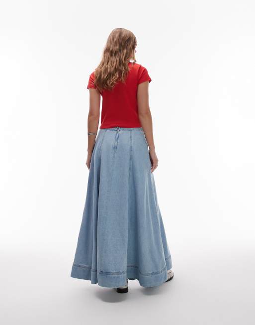 Topshop – Jasnoniebieska jeansowa spódnica maxi z koła, 3 z 5