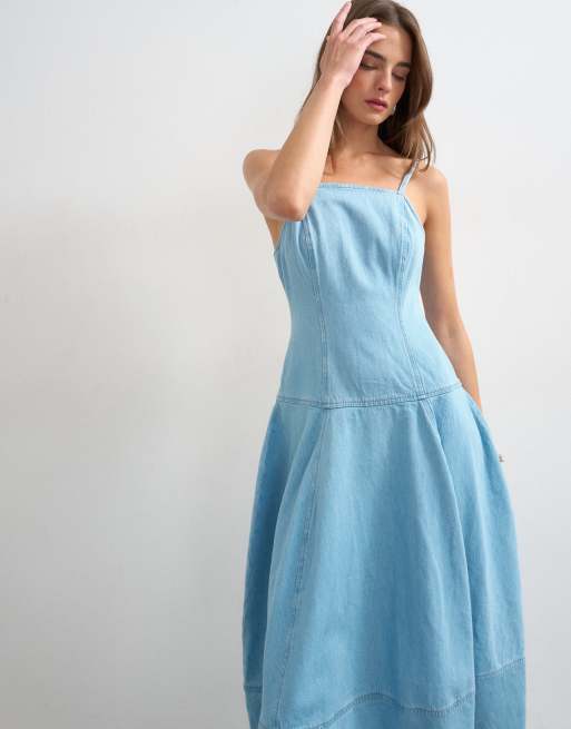 Topshop – Jasnoniebieska jeansowa sukienka maxi barrel, 2 z 4