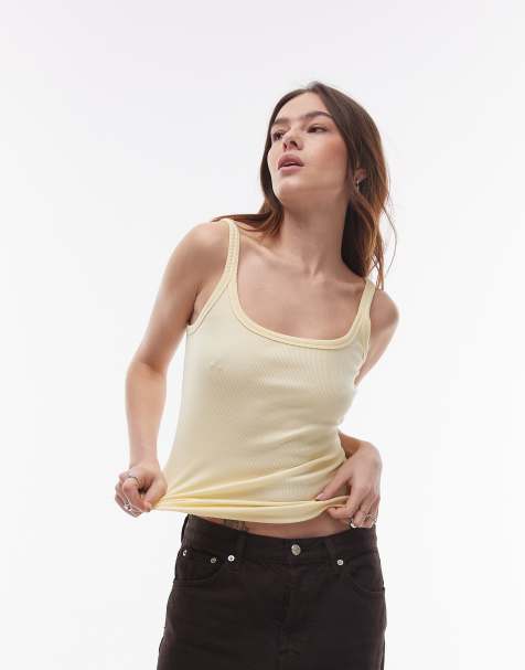 Topshop – Jasnożółty prążkowany top na wąskich ramiączkach z dekoltem w kształcie litery U - view 1