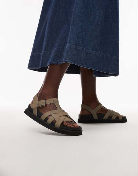 Topshop - Jason - Sandales plates en daim - Gris - view 1