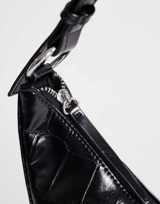 Topshop Jasper medium scoop croc cross body bag in black, 3 of 4