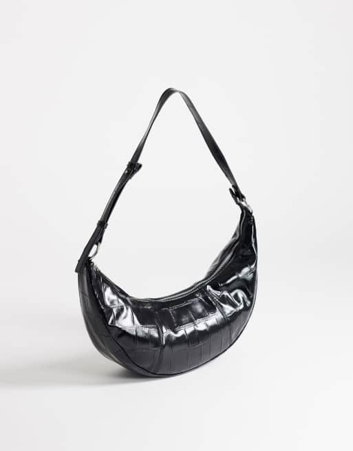 Topshop Jasper medium scoop croc cross body bag in black, 4 of 4