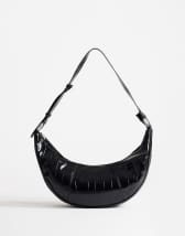 Topshop Jasper scoop croc cross body bag in black
