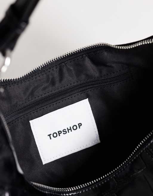 Topshop Jasper scoop croc cross body bag in black, 2 of 4