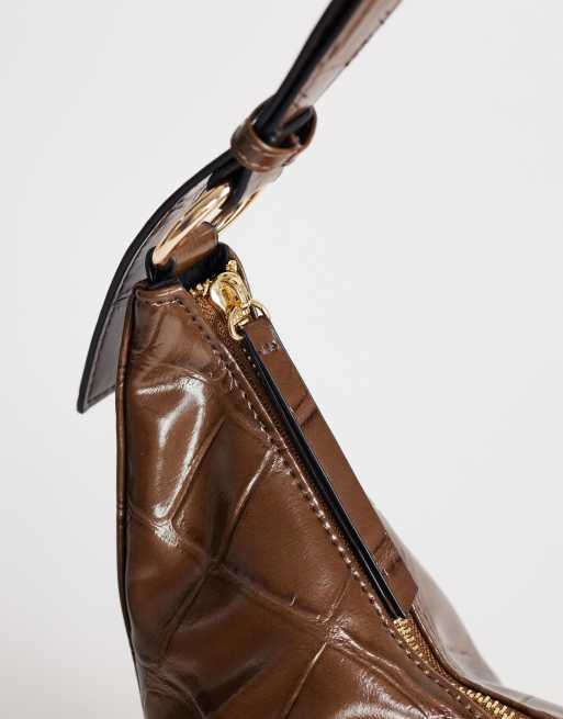 Topshop Jasper scoop croc cross body bag in chocolate, 2 of 4