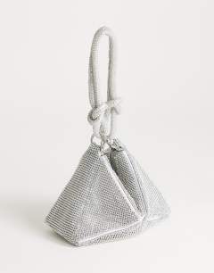 Model wearing Jax embellished asymmetric grab bag in silver