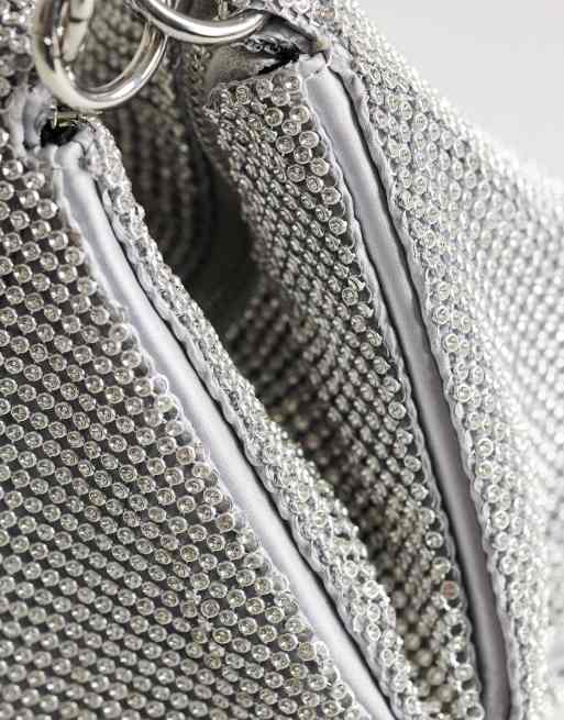 Topshop Jax embellished asymmetric grab bag in silver, 2 of 4