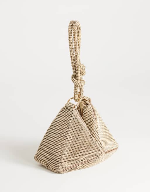Topshop Jax kleine tas met versiering en asymmetrische handgreep in goud, 3 van 4