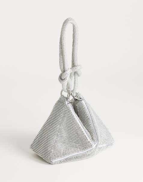 Topshop Jax kleine verzierte asymmetrische Handtasche in Silber - view 1