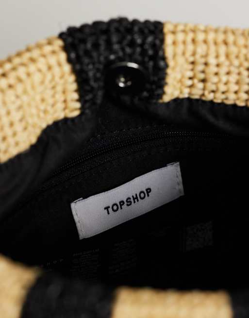 Topshop - Jay - Pochette en paille à rayures de taille moyenne - Noir et naturel, 3 de 4