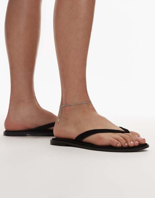 Topshop Jay real suede toe thong flat sandal in black