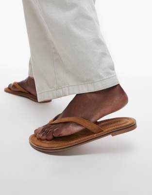 Jay real suede toe thong flat sandals in tan-Brown
