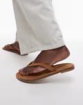 [Topshop] Topshop Jay real suede toe thong flat sandals in tan-Brown 37 TAN