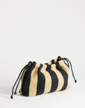 Topshop Jay stripe straw clutch bag in black & natural