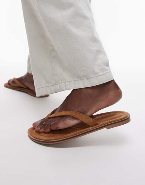 Topshop Jay suede toe thong flat sandal in tan - view 1