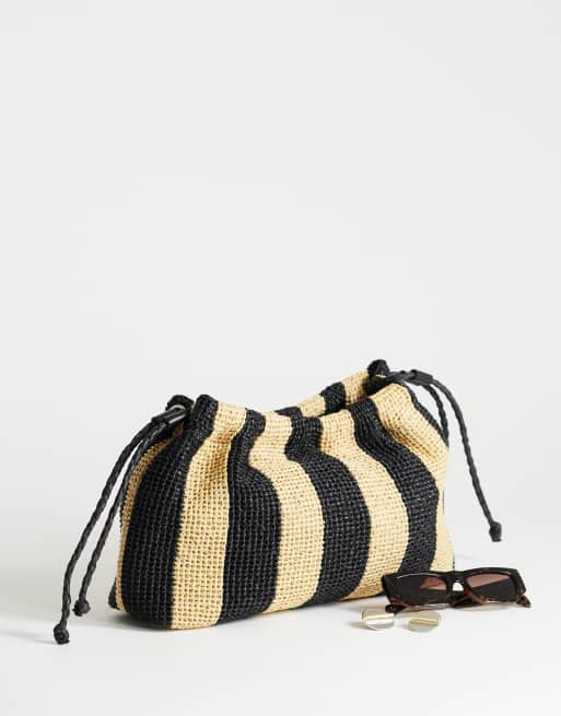 Topshop – Jay – Svart och beige, randig kuvertväska i strå, 2 av 4