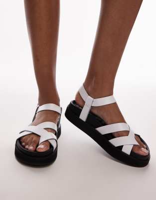 Topshop Jaya Premium Leather Toe Loop Strappy Sandals In Off White