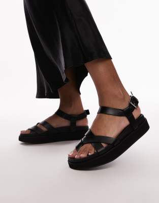 Topshop - Jaya - Riemchensandalen aus hochwertigem Leder in Schwarz mit Zehenschlaufe