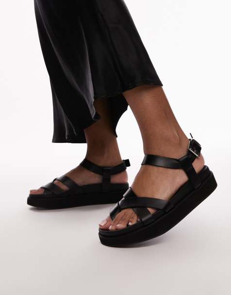 Topshop – Jaya – Svarta sandaler i premiumläder med remmar och tåögla - view 1