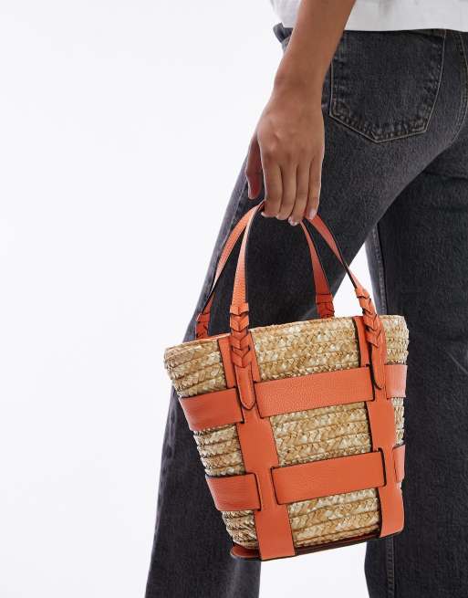 Topshop - Jayda - Borsa a cesto arancione all'uncinetto