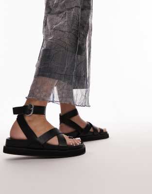 Topshop - Jaydee - Riemchensandalen in Schwarz mit Zehenschlaufe