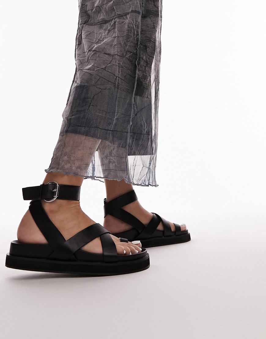 Topshop Jaydee Strappy Sandal With Toe Loop In Black