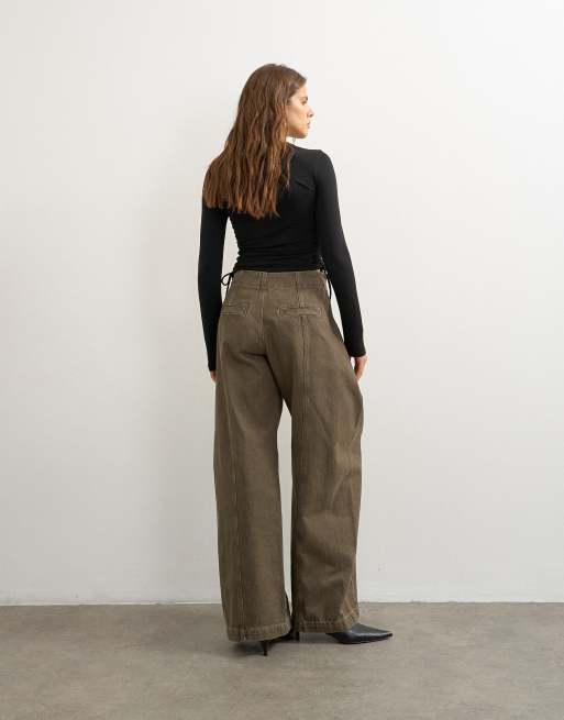 Topshop jean ajusté à devant cache-cœur à nouer en olive, 4 de 5