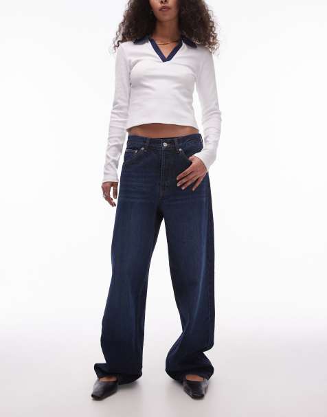 Topshop - Jean ample à taille mi-haute - Indigo foncé - view 1