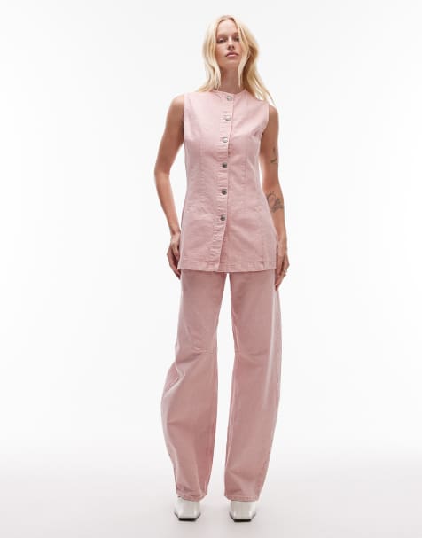 Topshop - Jean ample à taille mi-haute - Rose - view 1