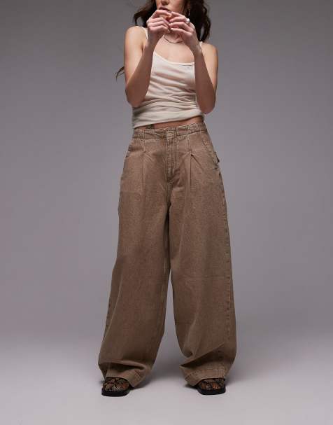 Topshop - Jean ample épuré à pinces nervurées - Sable - view 1