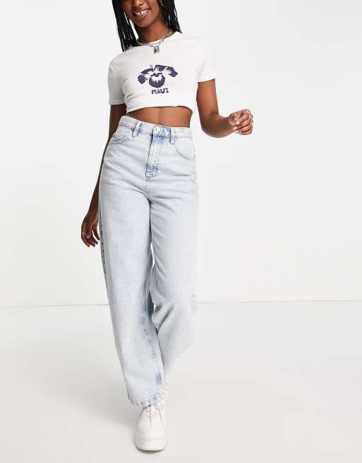 Topshop - Jean baggy à taille haute - Bleu clair délavé