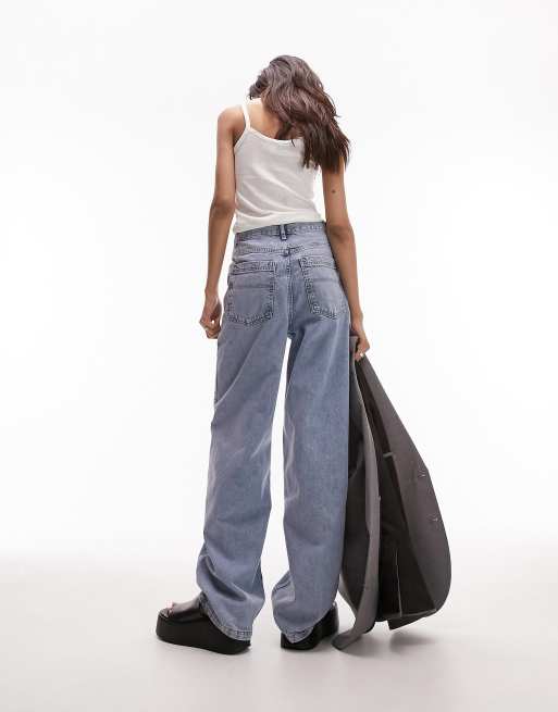 Topshop - Jean baggy à taille haute - Bleu moyen
