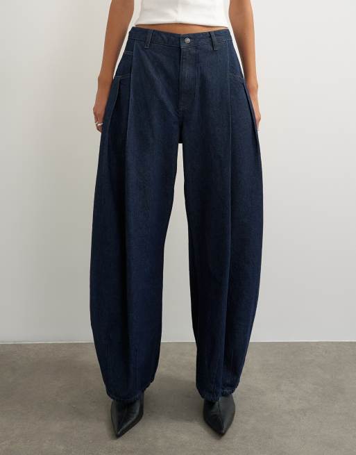 Topshop jean barrel cocon taille mi-haute en délavage foncé, 2 de 5