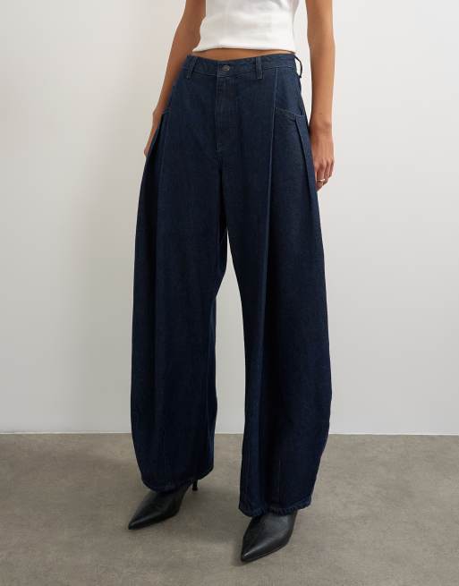 Topshop jean barrel cocon taille mi-haute en délavage foncé, 4 de 5