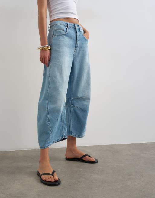 Topshop - Jean barrel court à taille mi-haute - Bleu délavé, 2 de 7