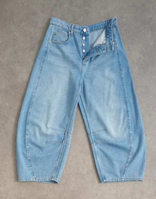 Topshop - Jean barrel court à taille mi-haute - Bleu délavé, 6 de 7