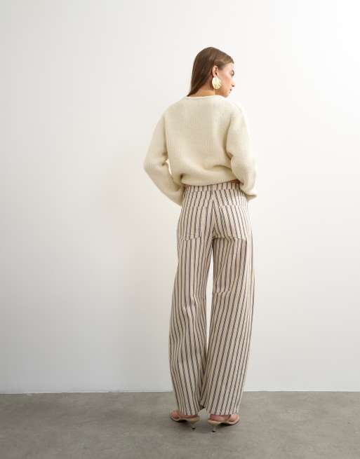 Topshop jean barrel taille mi-haute à rayures bleues et naturelles, 5 de 8