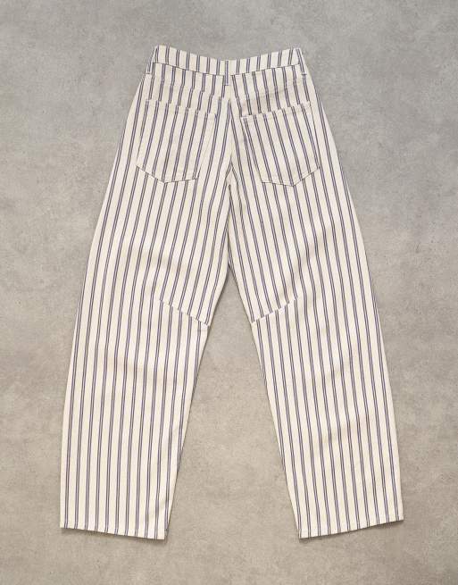 Topshop jean barrel taille mi-haute à rayures bleues et naturelles, 7 de 8