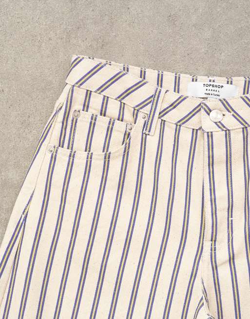 Topshop jean barrel taille mi-haute à rayures bleues et naturelles, 8 de 8