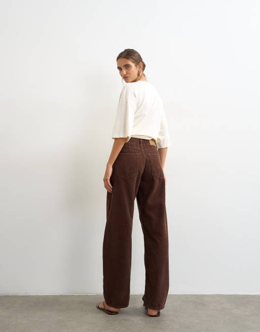 Topshop jean barrel taille mi-haute en velours côtelé chocolat, 3 de 7