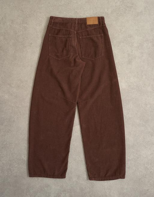 Topshop jean barrel taille mi-haute en velours côtelé chocolat, 6 de 7