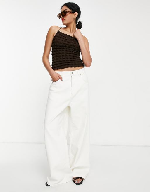 Topshop - Jean boyfriend à taille basse - Blanc cassé 